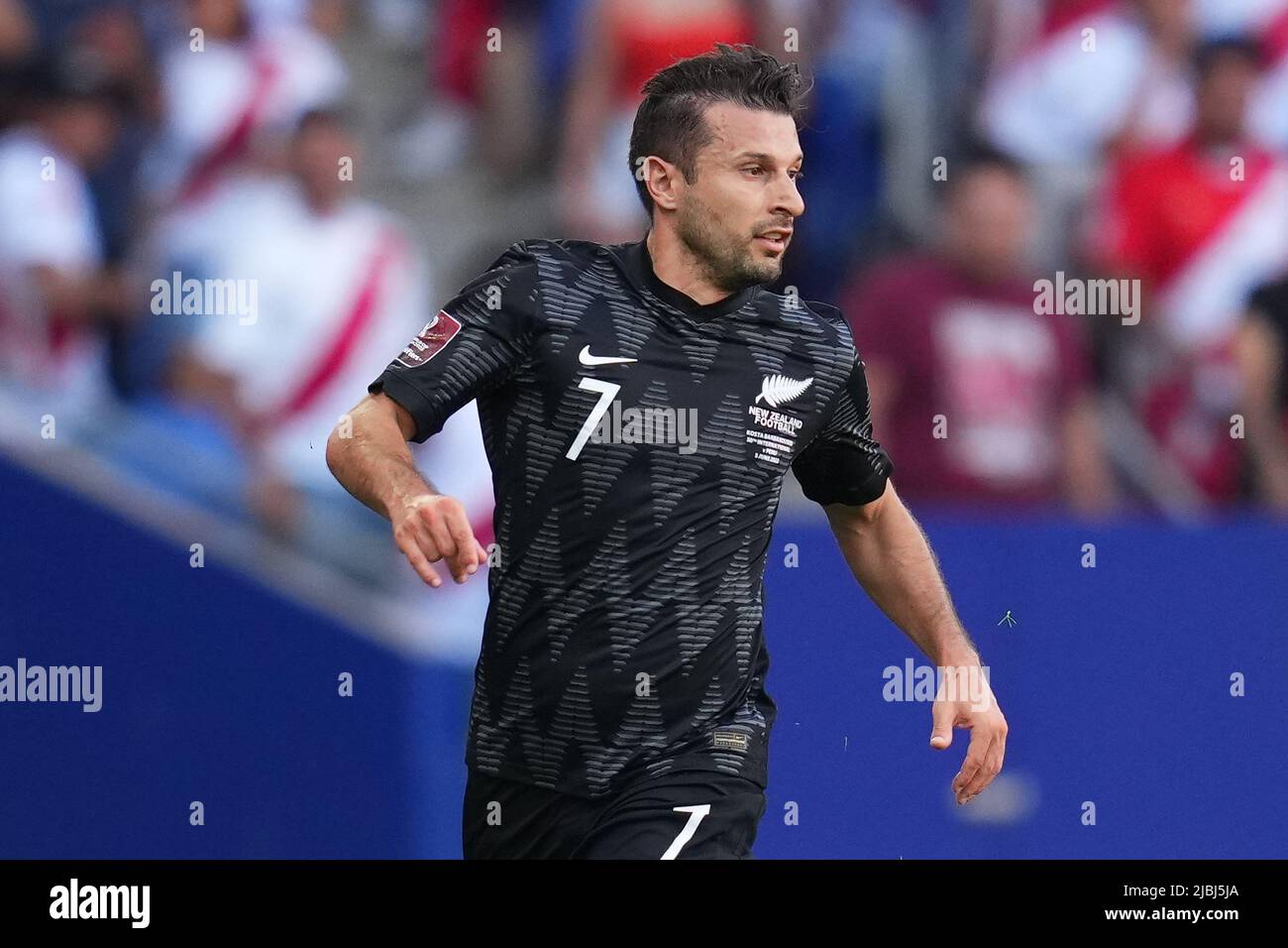 Gabriel Costa of Peru during the friendly match between Peru and New Zealand played at RCDE Stadium on June 5, 2022 in Barcelona, Spain. (Photo by Bagu Blanco / PRESSINPHOTO) Stock Photo