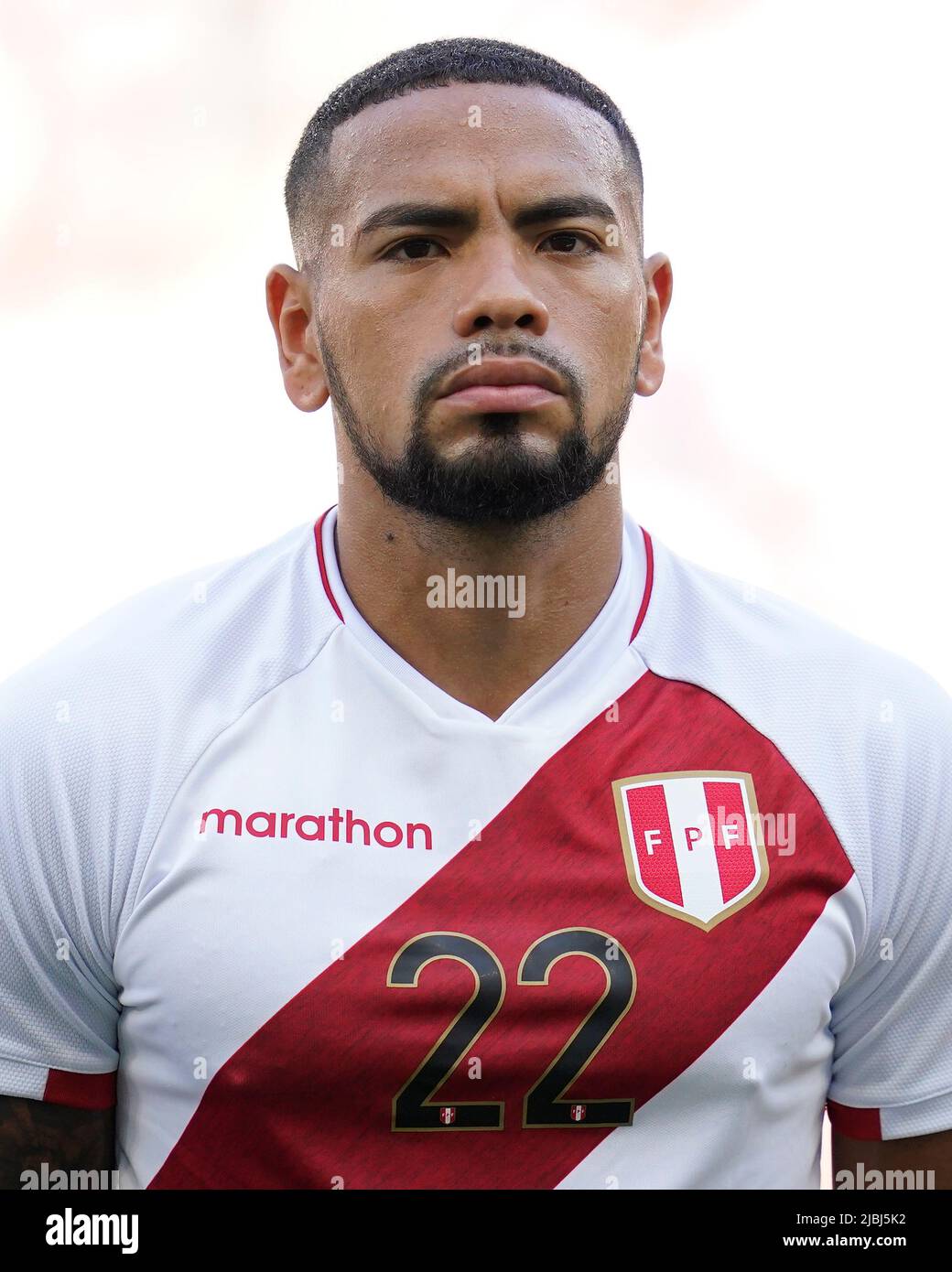 Alexander Callens of Peru during the friendly match between Peru and New Zealand played at RCDE Stadium on June 5, 2022 in Barcelona, Spain. (Photo by Bagu Blanco / PRESSINPHOTO) Stock Photo
