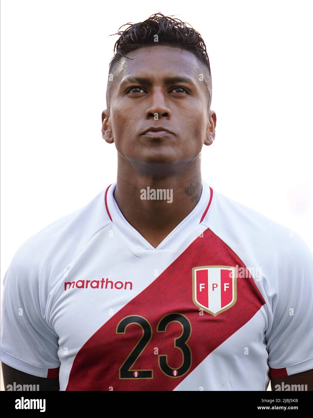 Santiago Ormeno of Peru during the friendly match between Peru and New Zealand played at RCDE Stadium on June 5, 2022 in Barcelona, Spain. (Photo by Bagu Blanco / PRESSINPHOTO) Stock Photo