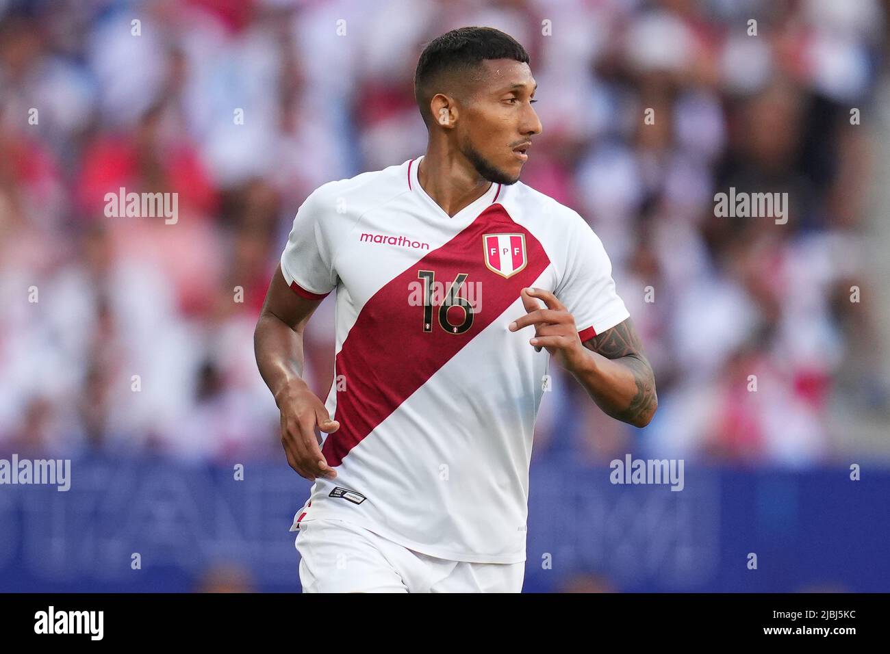Christofer Gonzales of Peru during the friendly match between Peru and New Zealand played at RCDE Stadium on June 5, 2022 in Barcelona, Spain. (Photo by Bagu Blanco / PRESSINPHOTO) Stock Photo