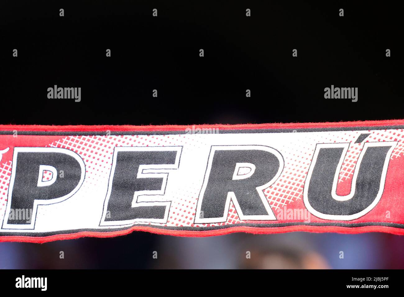 Peru scarf during the friendly match between Peru and New Zealand played at RCDE Stadium on June 5, 2022 in Barcelona, Spain. (Photo by Bagu Blanco / PRESSINPHOTO) Stock Photo