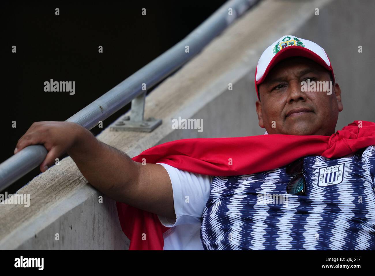 Peru fan during the friendly match between Peru and New Zealand played at RCDE Stadium on June 5, 2022 in Barcelona, Spain. (Photo by Bagu Blanco / PRESSINPHOTO) Stock Photo