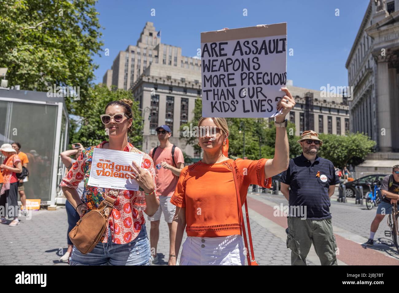 NEW YORK, N.Y. – June 4, 2022: Gun violence prevention demonstrators participate in a ‘Walk in Solidarity with Survivors’ event in Foley Square. Stock Photo