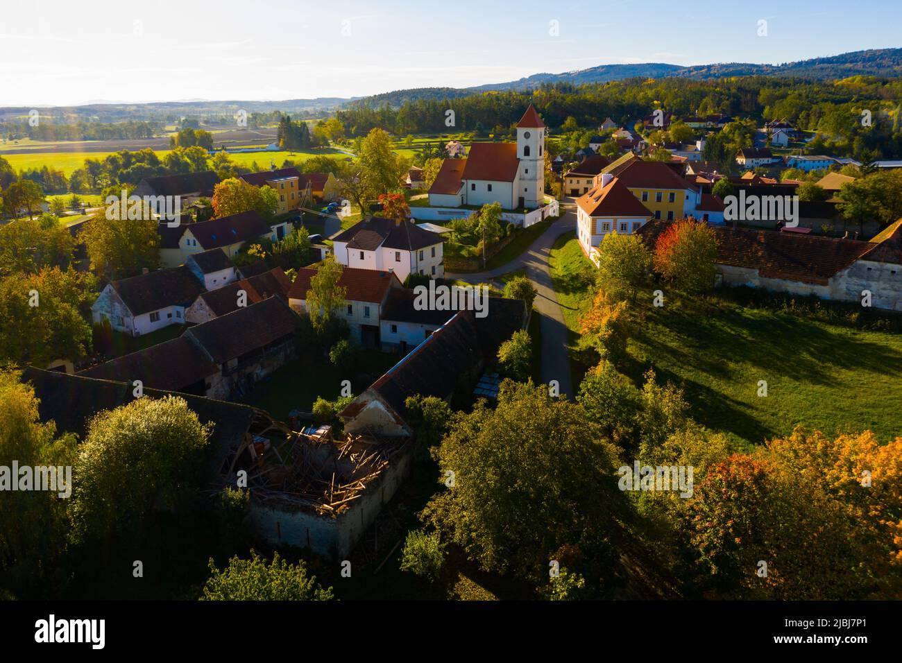 Aerial view of Czech village Cakov Stock Photo Alamy