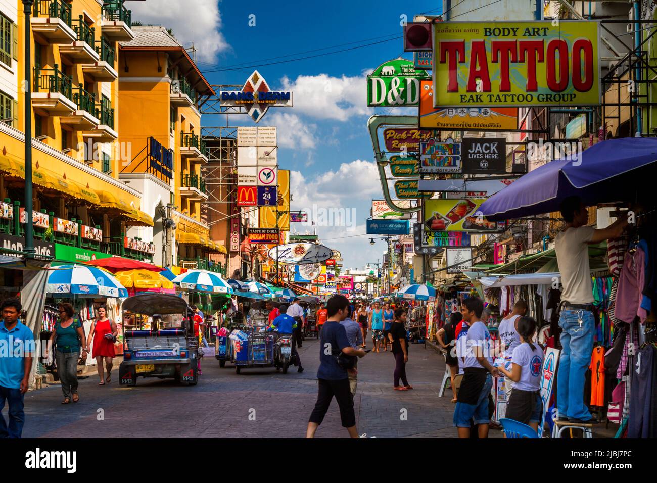 Khao San Rd During The Day As People Shop And Vendors Set Up Their Khao San Rd During The Day As People Shop And Vendors Set Up Their