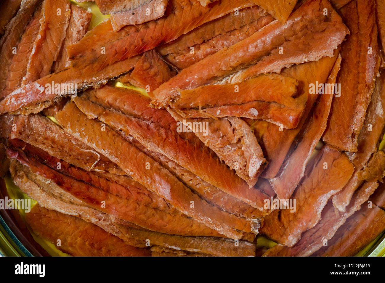 Salted anchovy fillets in oil, traditional spanish canned food Stock