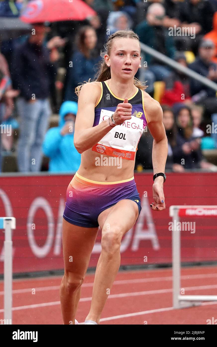 Femke Bol (NED) sets a meeting record in the 400m hurdles during FBK