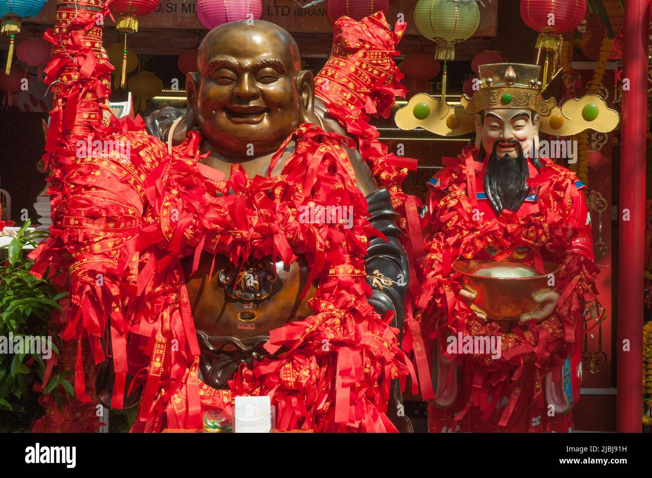 Chinese deities displayed in Waterloo St, Singapore Stock Photo