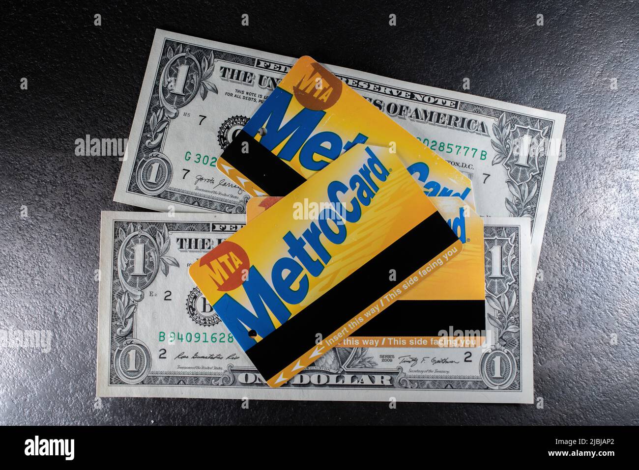 Manhattan, New York/USA March 26. 2021 NYC Metro Card on one Dollar