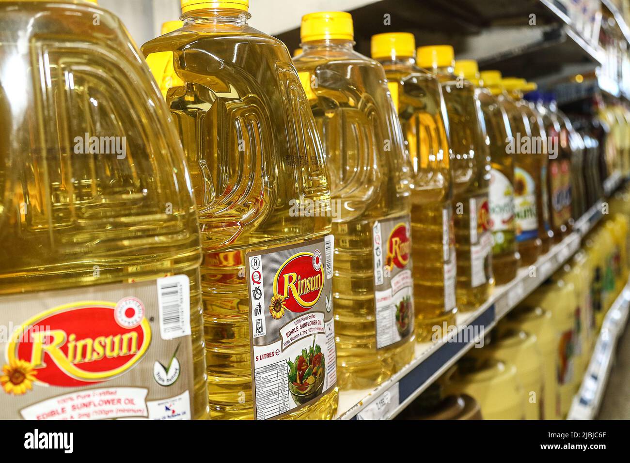 Nakuru, Kenya. 06th June, 2022. Plastic bottles of vegetable oil seen