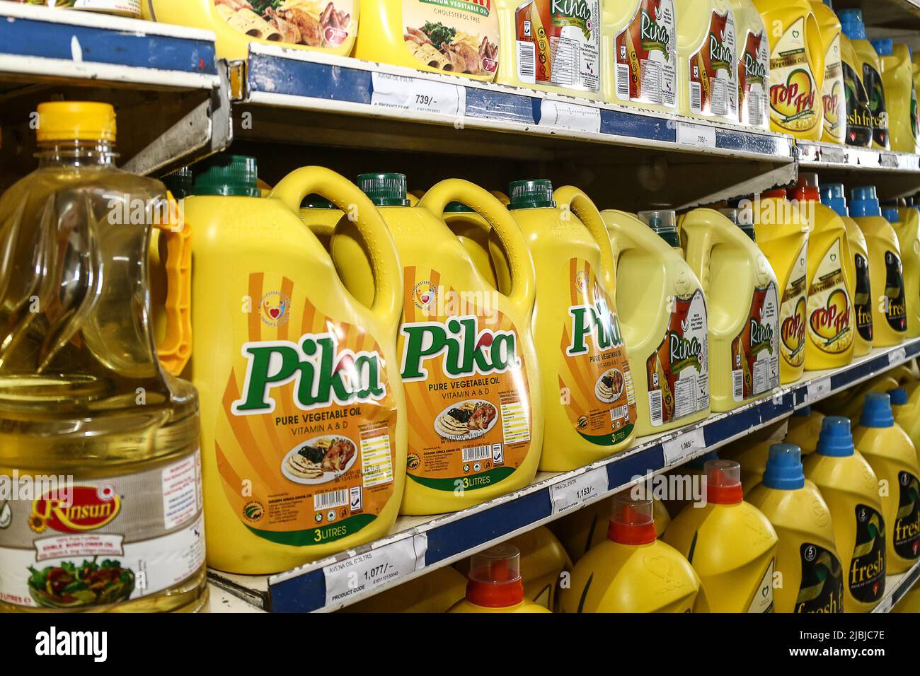 Nakuru, Kenya. 06th June, 2022. Plastic bottles of vegetable oil seen