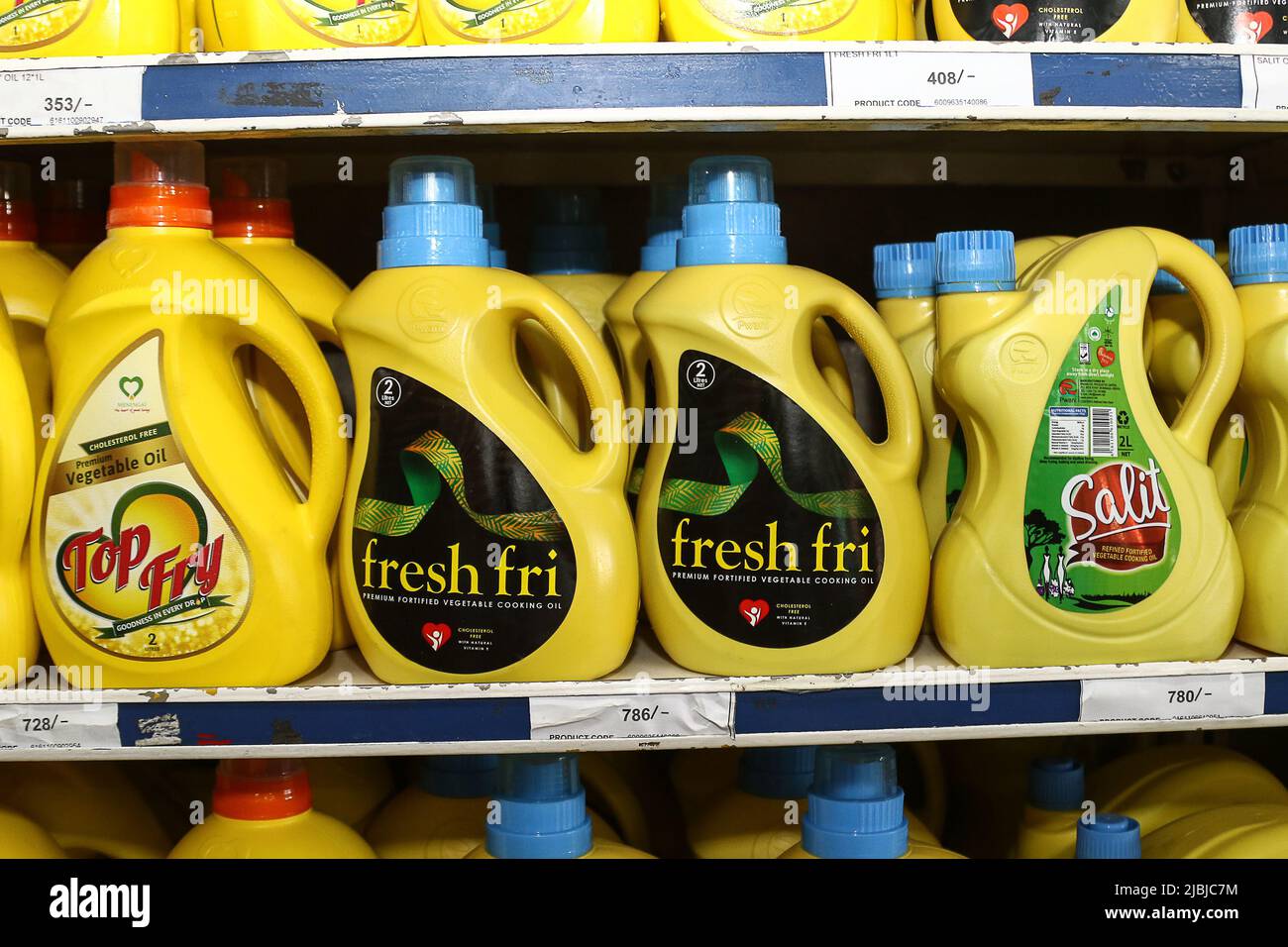 Nakuru, Kenya. 06th June, 2022. Plastic bottles of vegetable oil seen