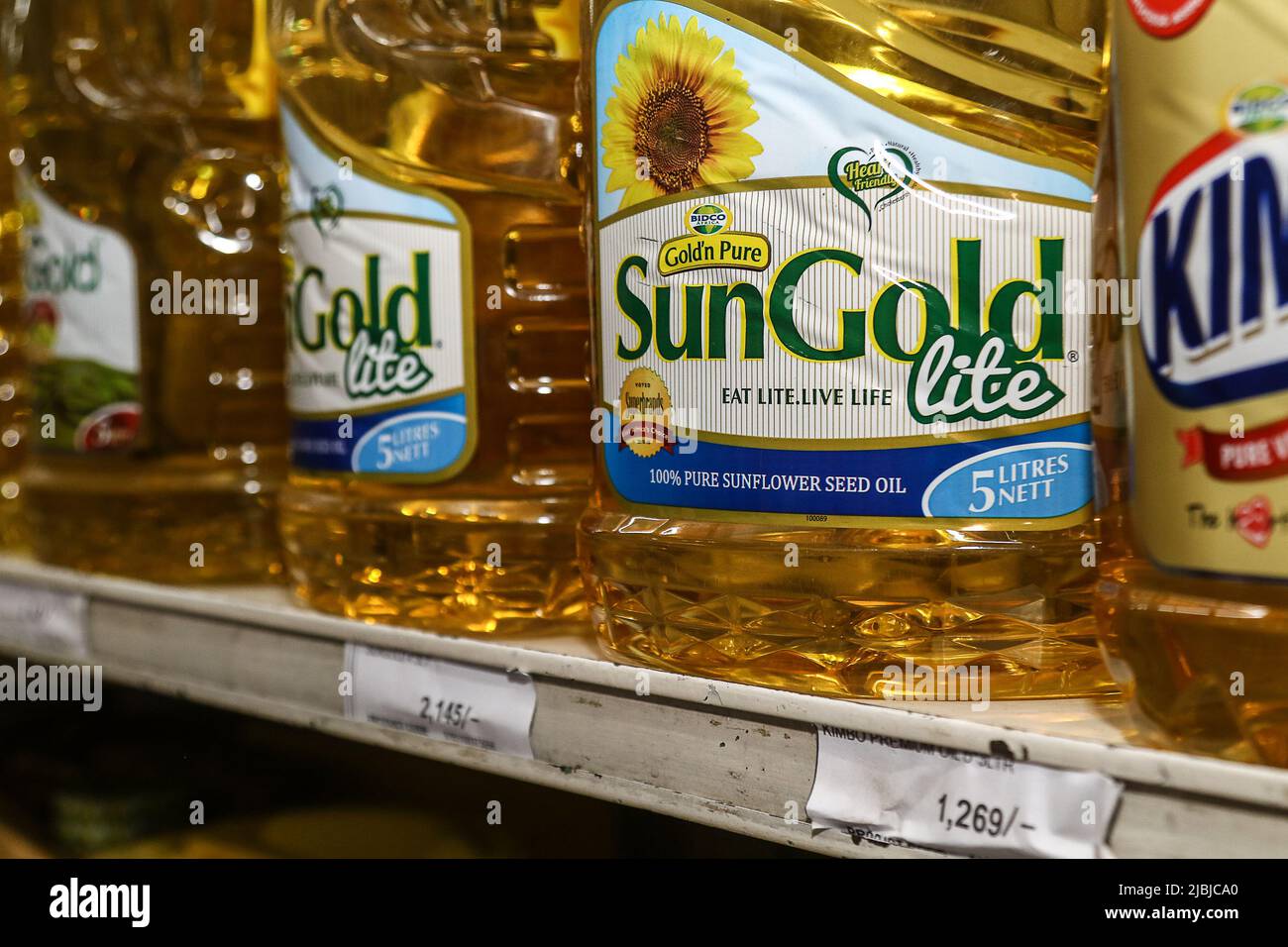 Nakuru, Kenya. 06th June, 2022. Plastic bottles of vegetable oil seen on a shelf at a local