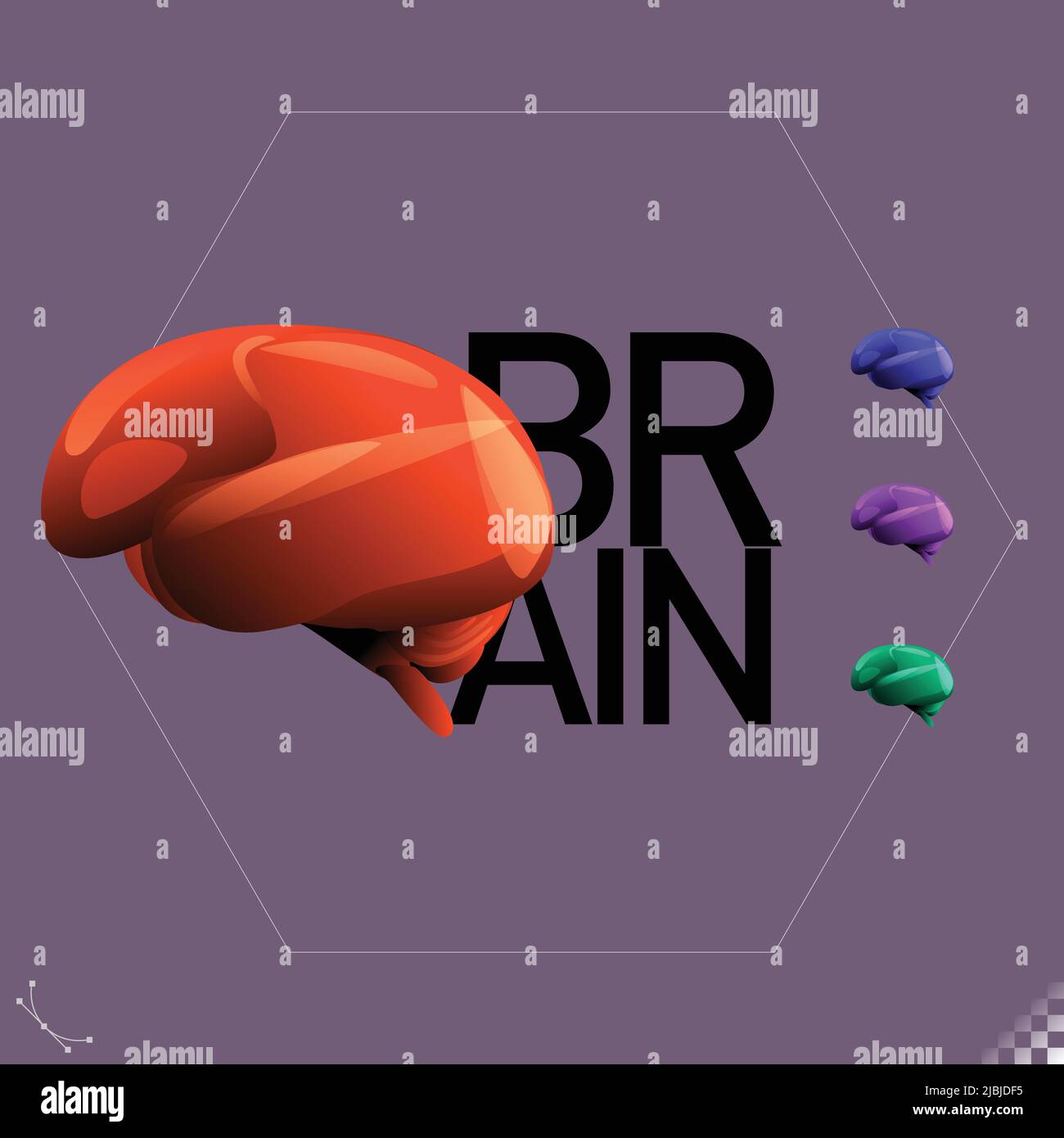 Modern beautiful stylized monotone human brain organ symbols and icons - part of a set Stock Vector