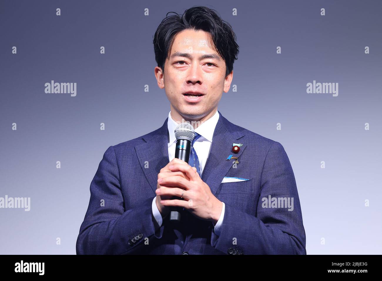 Shinjiro Koizumi attends an event to promote a new Uber Taxi service in Yokosuka on June 6, 2022 in Kanagawa prefecture, Japan. Five taxi companies will make their vehicles available for hire via the Uber app in the vicinity of the US Navy Base in Yokusuka. Credit: Pasya/AFLO/Alamy Live News Stock Photo