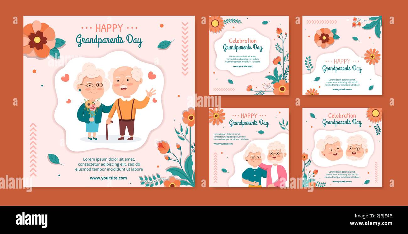 Happy Grandparents Day Post Template Social Media Flat Cartoon Background Illustration Stock Vector