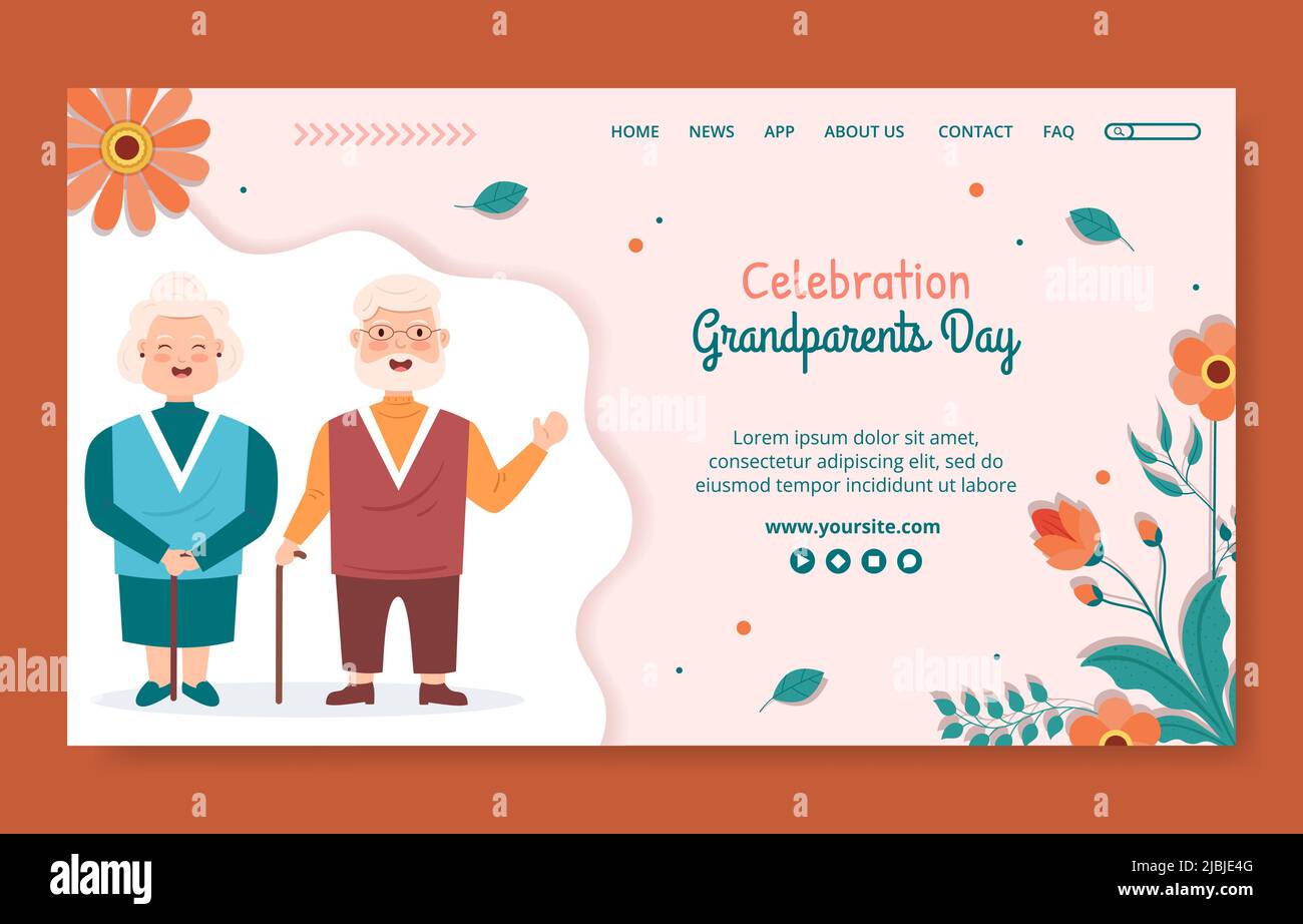 Happy Grandparents Day Landing Page Template Social Media Flat Cartoon Background Illustration Stock Vector