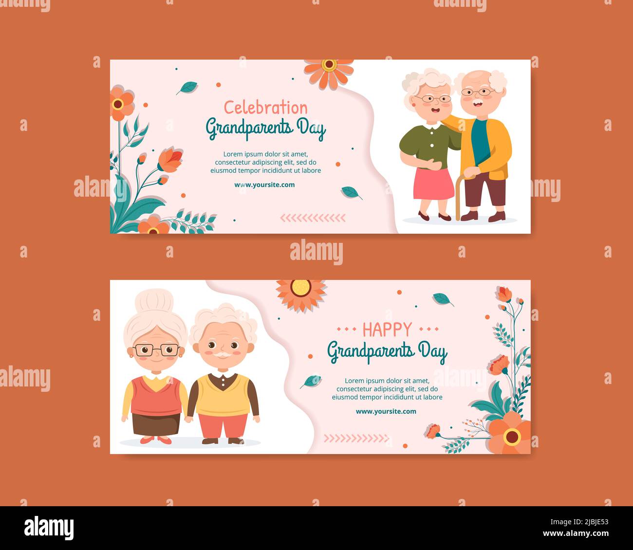 Happy Grandparents Day Banner Template Social Media Flat Cartoon ...