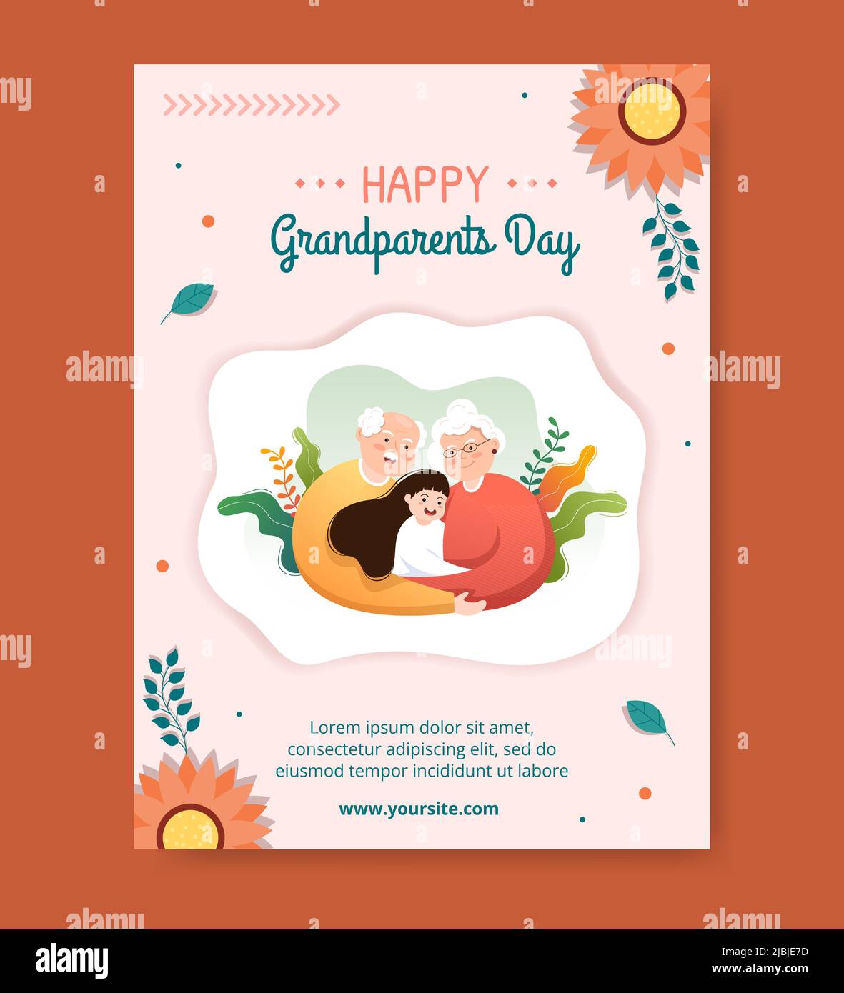 Happy Grandparents Day Poster Template Social Media Flat Cartoon Background Illustration Stock Vector