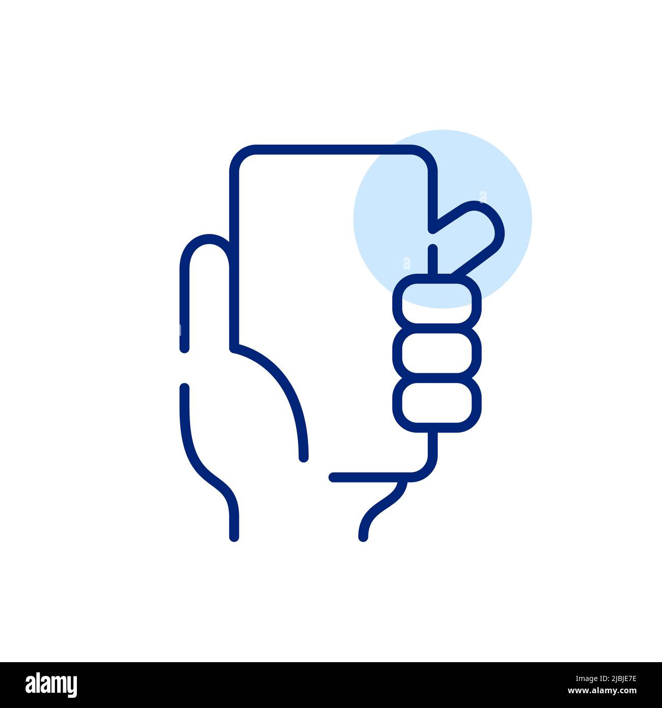 Hand holding a smartphone. Pixel perfect, editable stroke line art icon ...