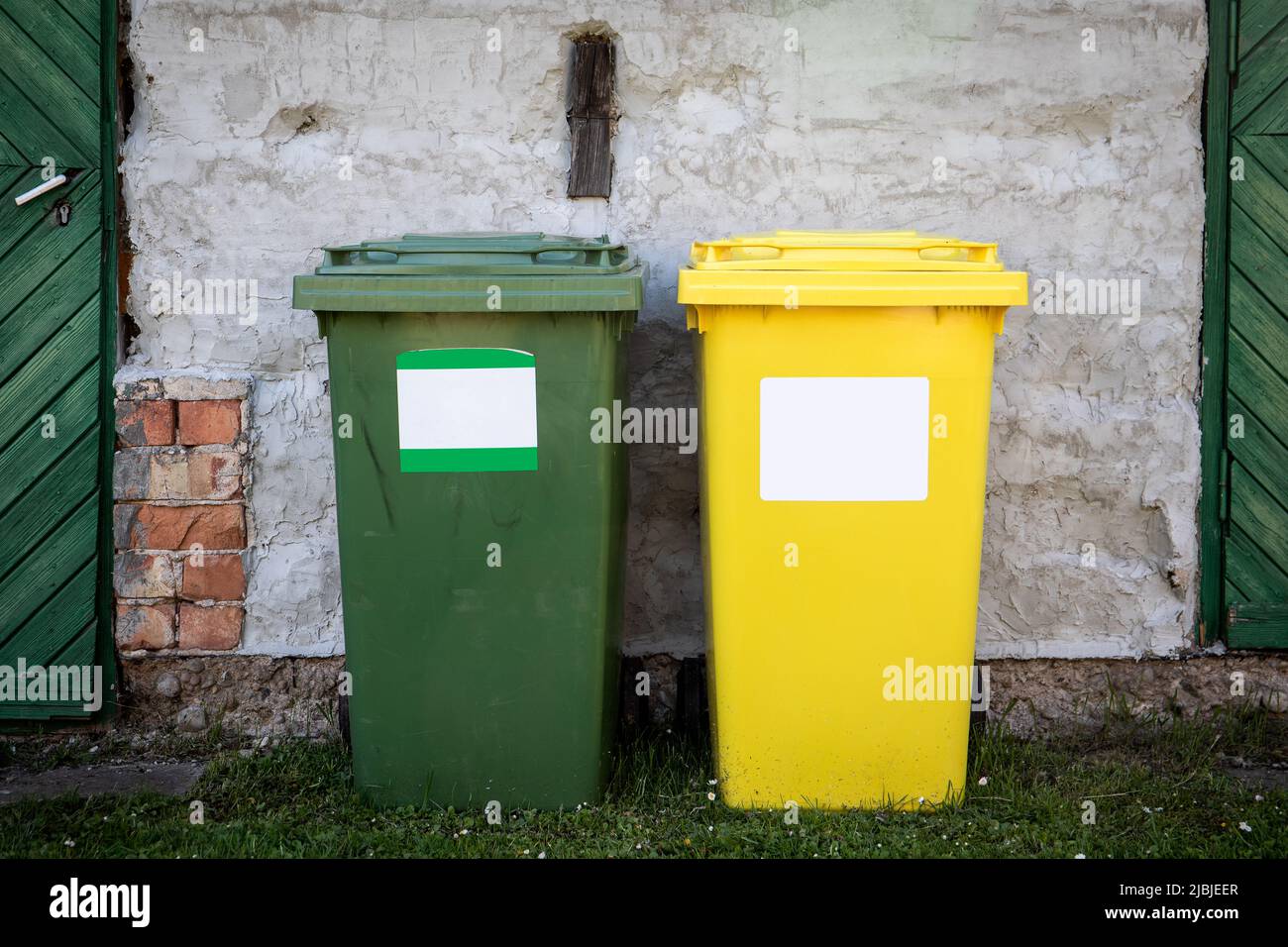 Waste sorting containers. Clean environment and planning Stock Photo