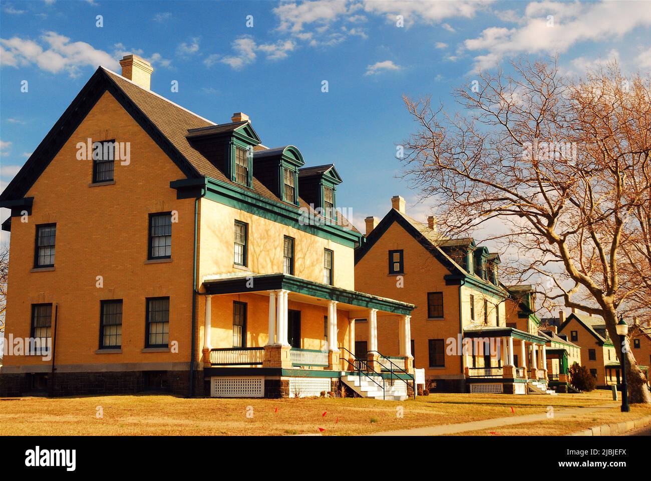 Yellow and green houses were once the officers' homes when Sandy Hook was a military base. Today