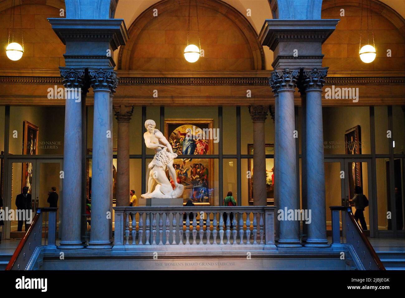 Roman and ancient art sculptures populate the main lobby and atrium of the Chicago Art Institute Stock Photo