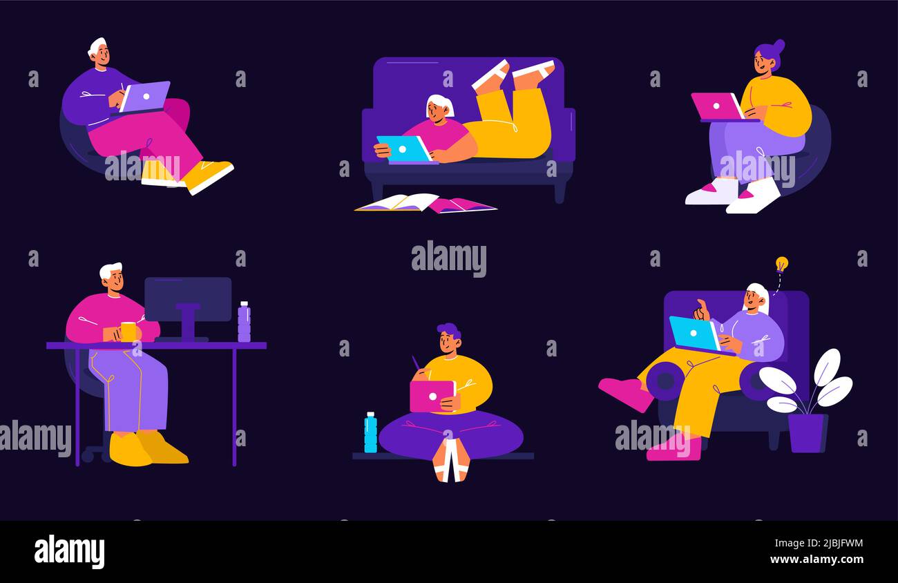 People Work And Study At Home Concept Of Freelance Distance Job