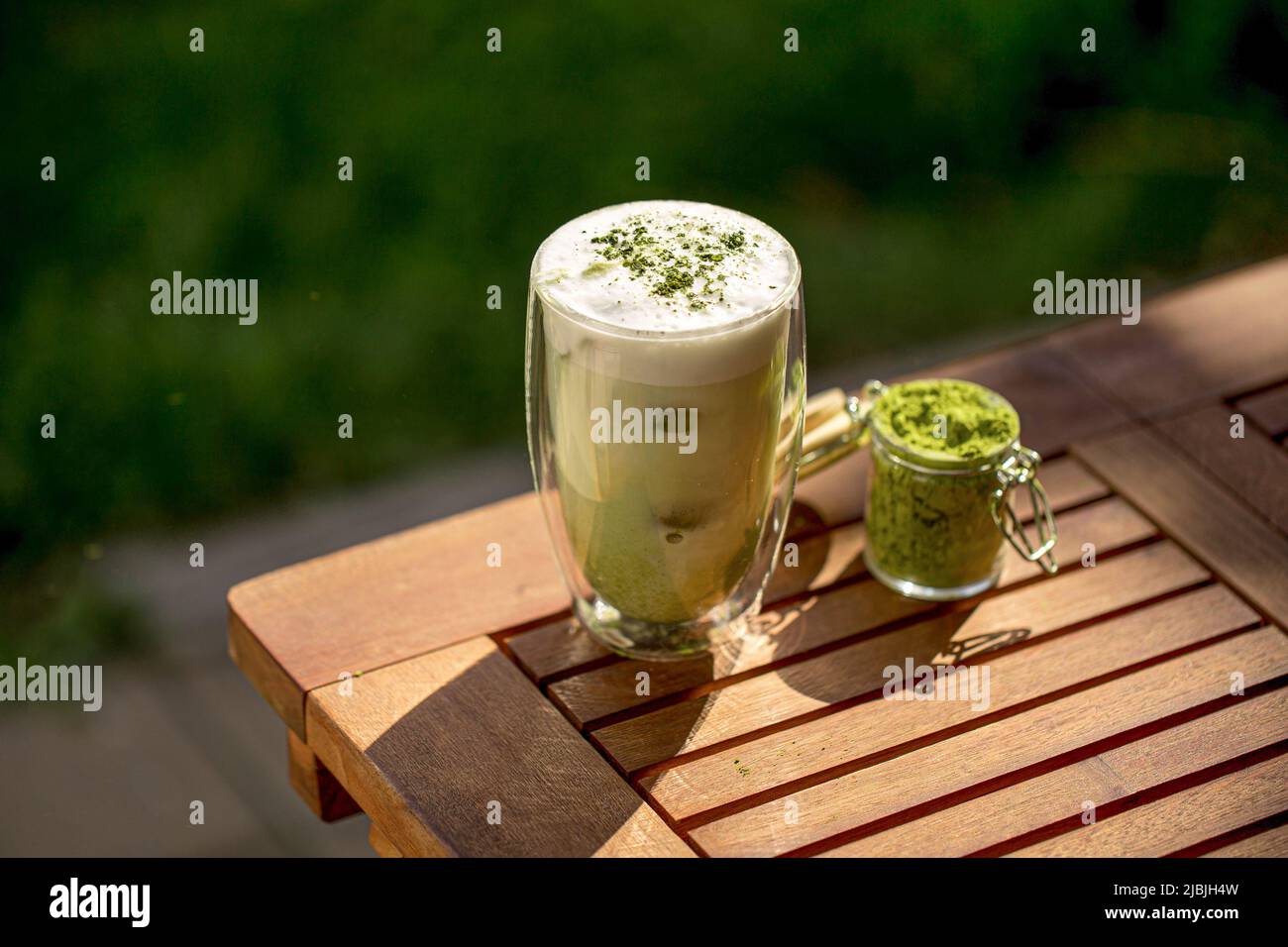 Cup of green matcha latte Stock Photo