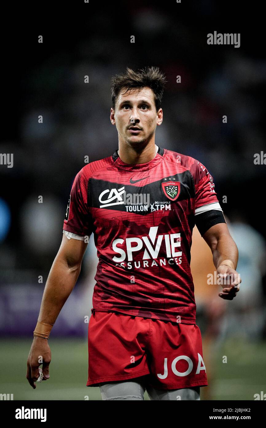 Baptiste Serin of RCT during the rugby TOP 14 match between Racing 92 (R92)  and RC Toulon (RCT) at the Paris La Defense Arena, in La Defense, France on  June 5, 2022.