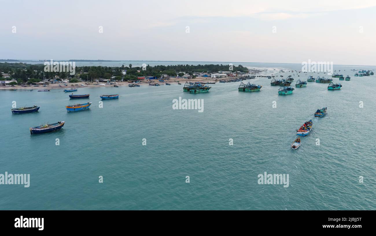 View of Pamban Beach and Boat Yard, Pamban, Rameswaram, Tamilnadu, India. Stock Photo