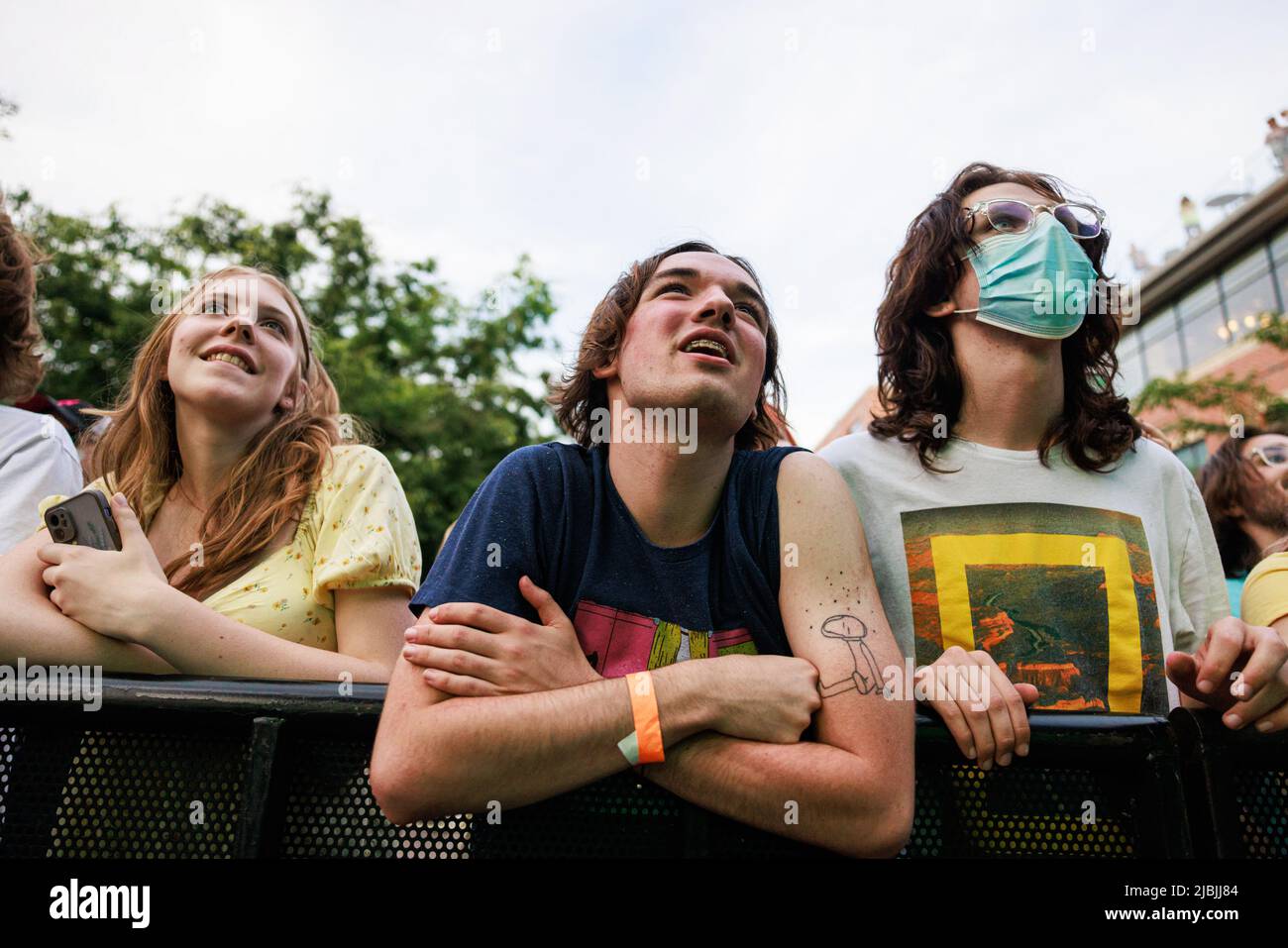 Bloomington, United States. 04th June, 2022. The audiences watch Car Seat Headrest perform during the Granfalloon festival. Granfalloon is an annual festival of arts, music, and scholarship inspired by Hoosier author Kurt Vonnegut, according to the events webpage. The festival takes place in Bloomington, Indiana. Credit: SOPA Images Limited/Alamy Live News Stock Photo