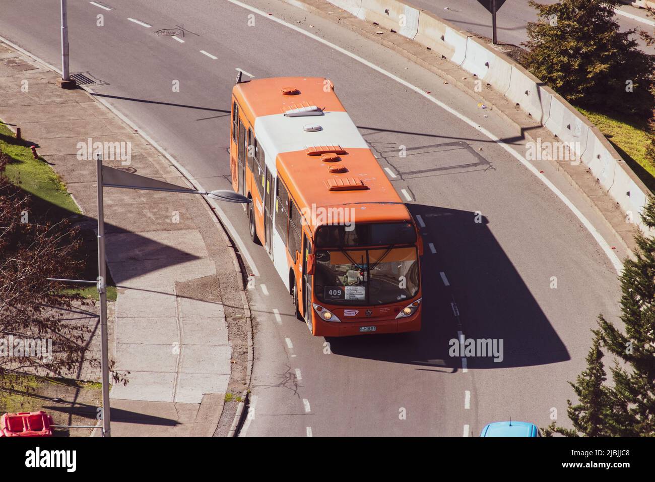 Transantiago transit bus in Las Condes, operated by Express in Santiago, Chile Stock Photo