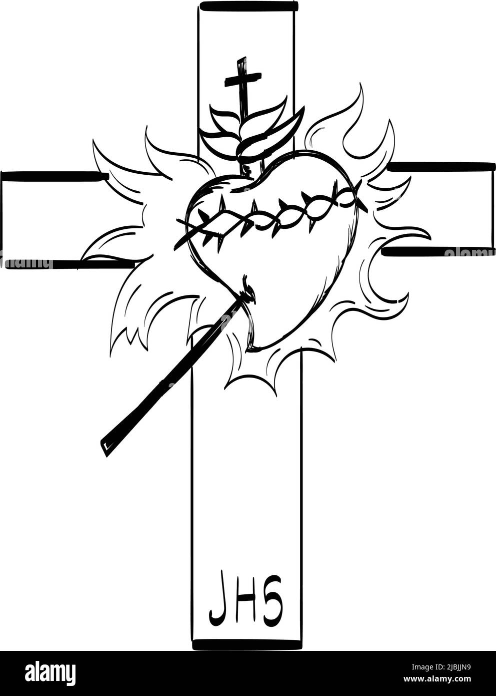 Sacred Heart Jesus Vector Illustration Drawing. Use as poster, card, flyer, Tattoo or T Shirt