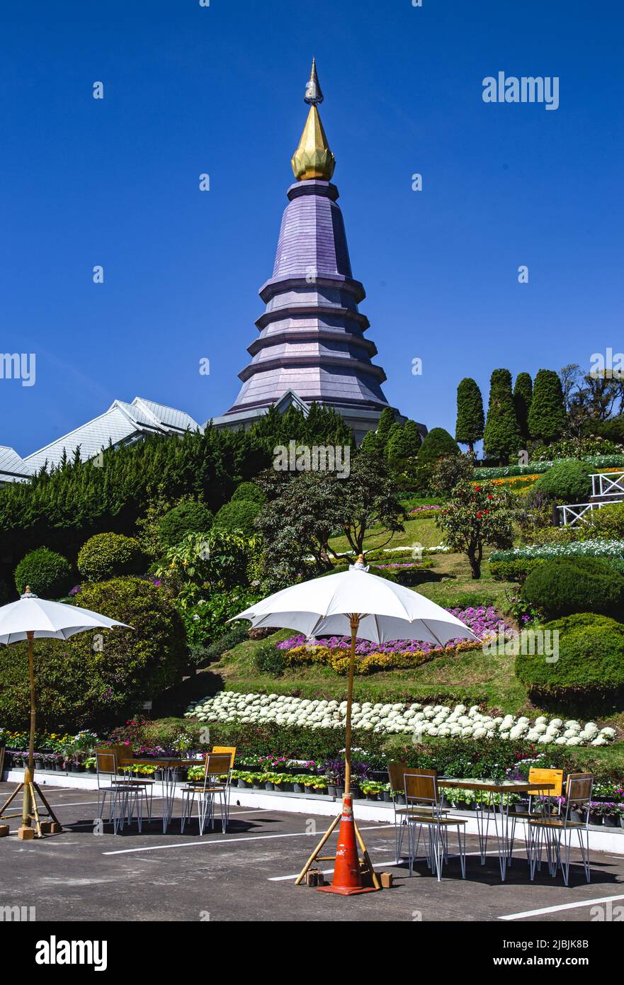 Twin pagodas Doi Inthanon national park, Chiang Mai, Thailand Stock Photo