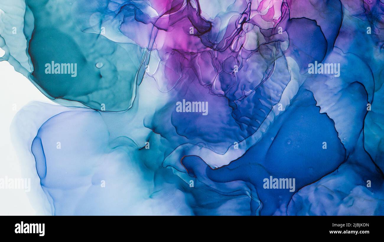 Translucent Alcohol ink on white backdrop. Abstract smudges and stains ...