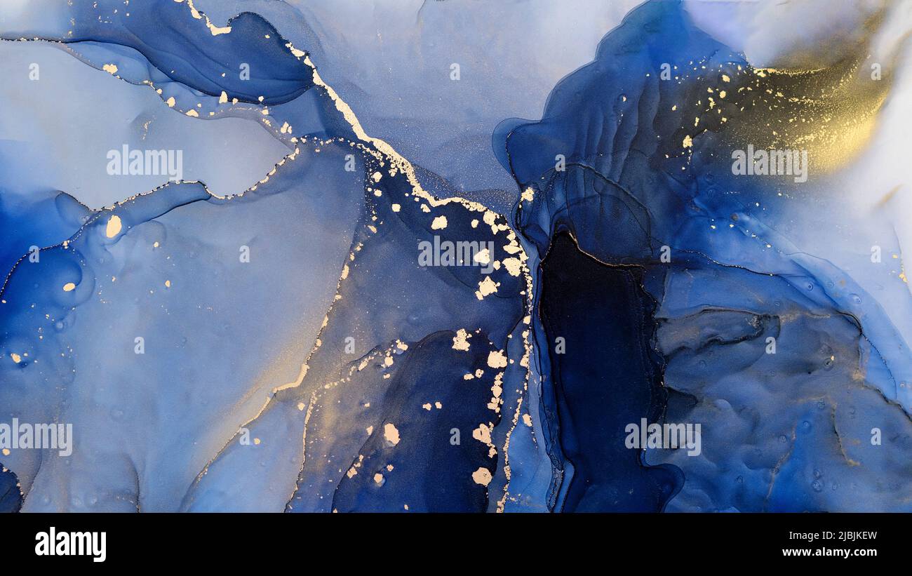 Translucent Alcohol ink texture background. Luxury blue fluid art with ...