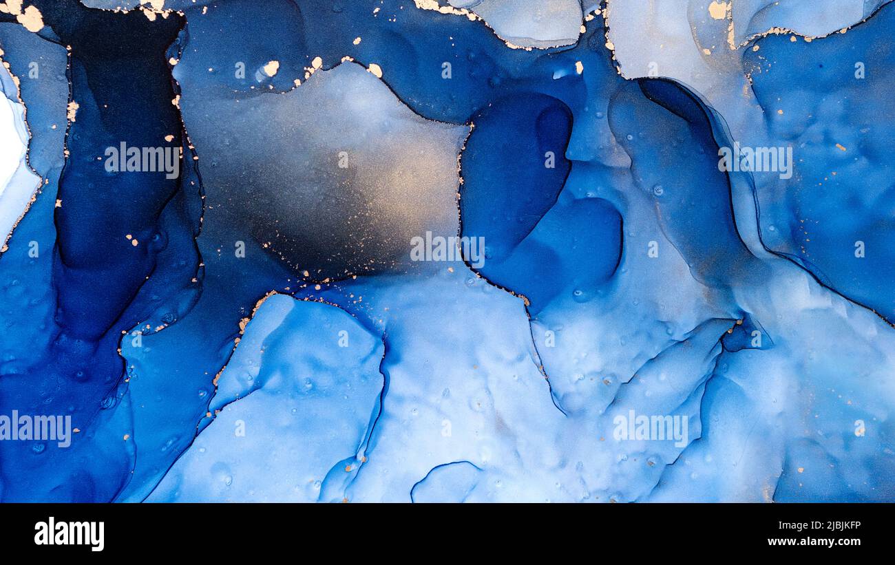 Translucent Alcohol ink texture background. Luxury blue fluid art with ...