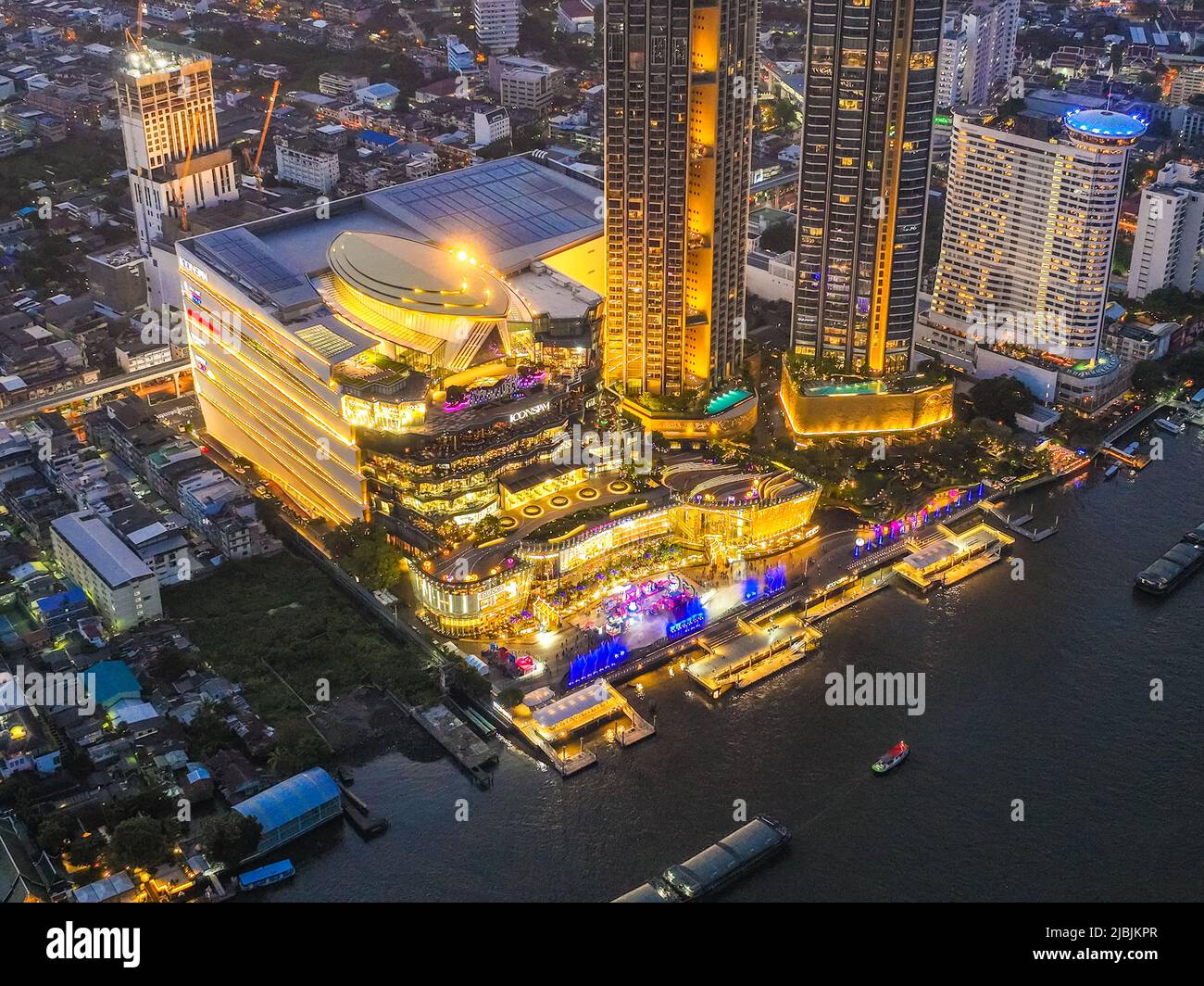 Aerial view of Icon Siam water front building in downtown Bangkok