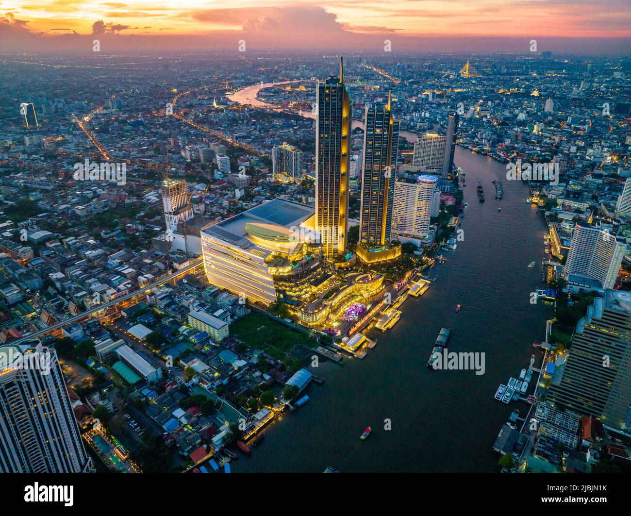 Aerial view of Icon Siam water front building in downtown Bangkok ...