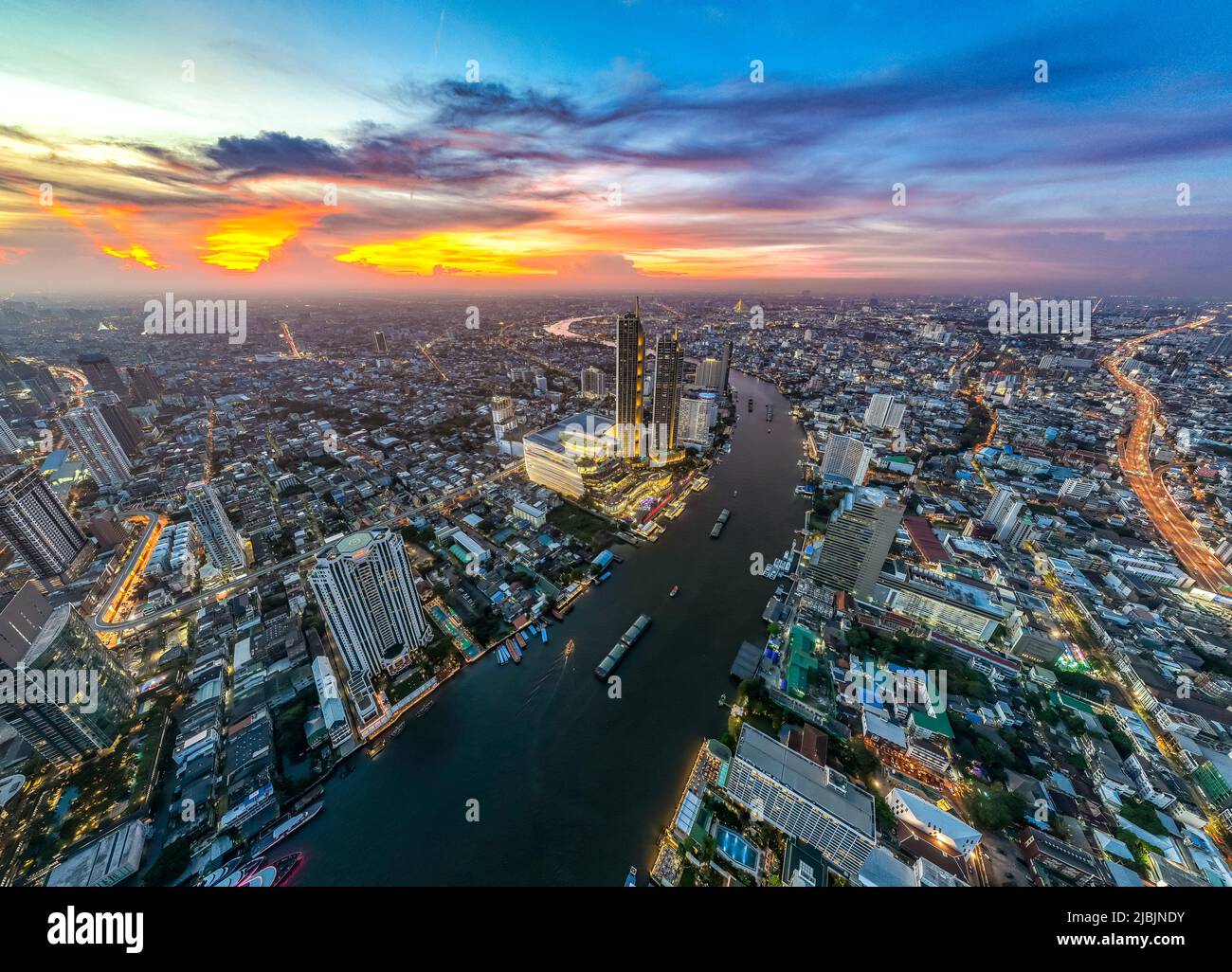 Aerial view of Icon Siam water front building in downtown Bangkok ...