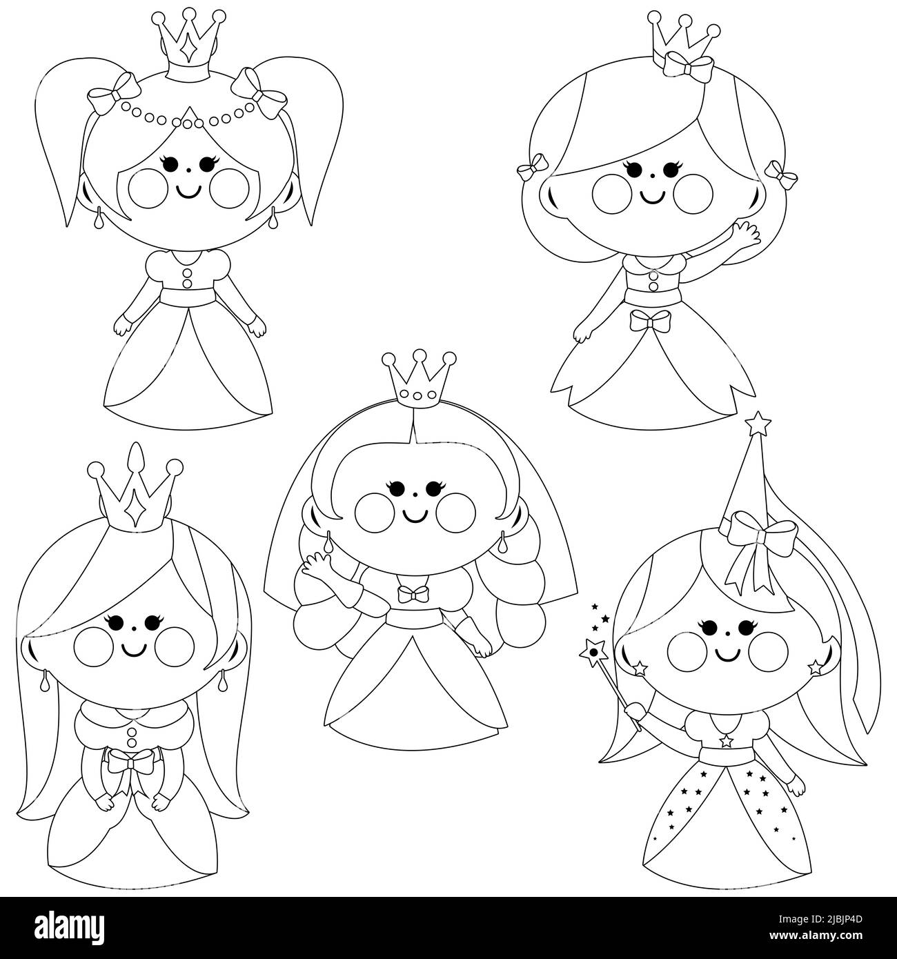 Beautiful girl princesses. Black and white coloring page Stock Photo