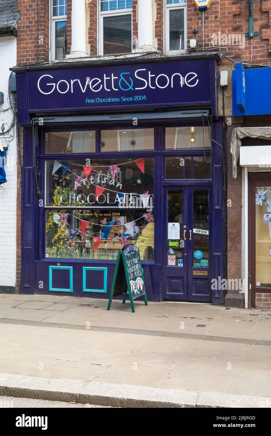 Shopfront of Gorvett & Stone chocolate shop on Duke Street, Henley on Thames, Oxfordshire, England, UK. Stock Photo