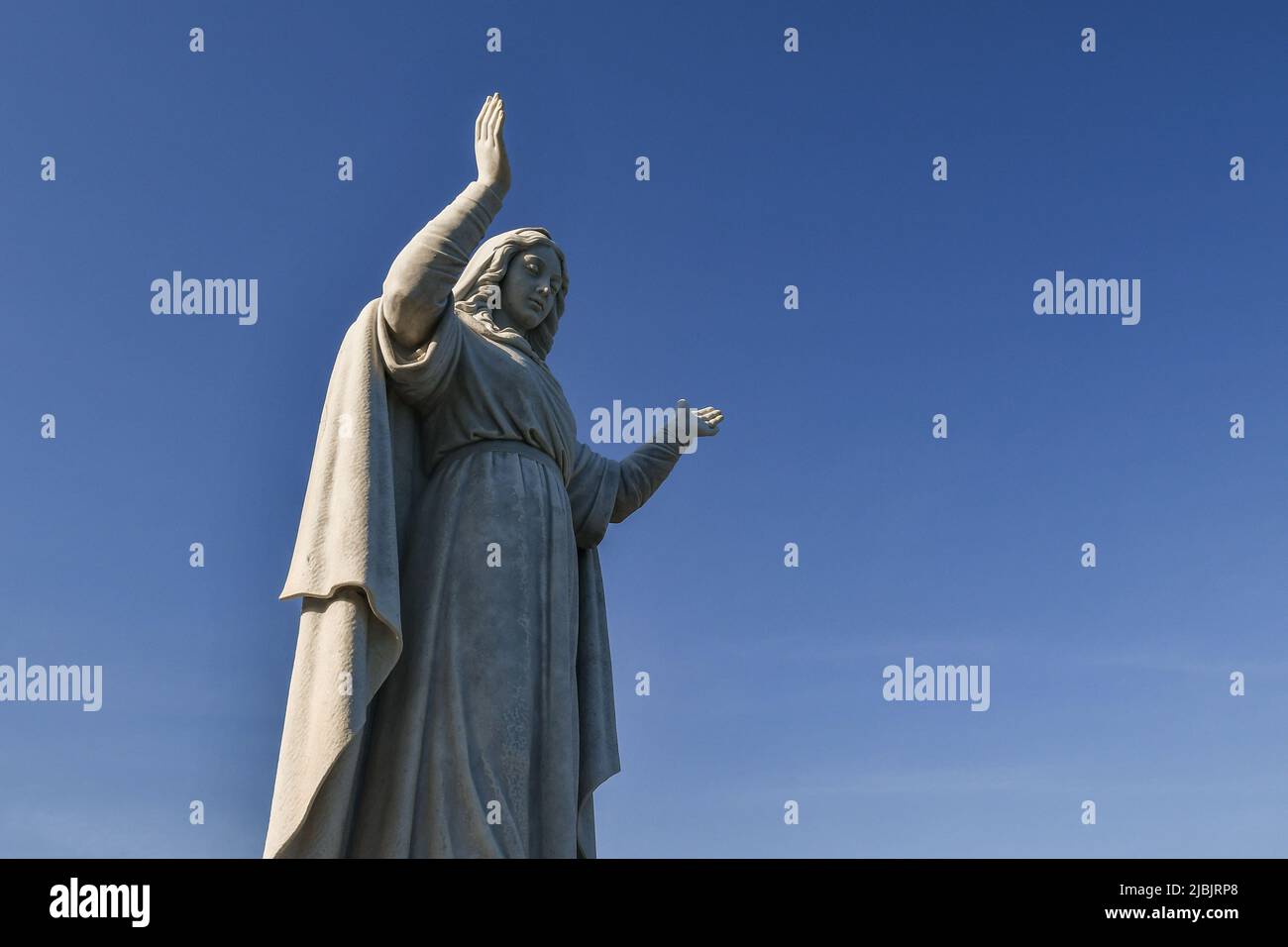 Closeup of the marble statue of Saint Margaret, patron saint of the
