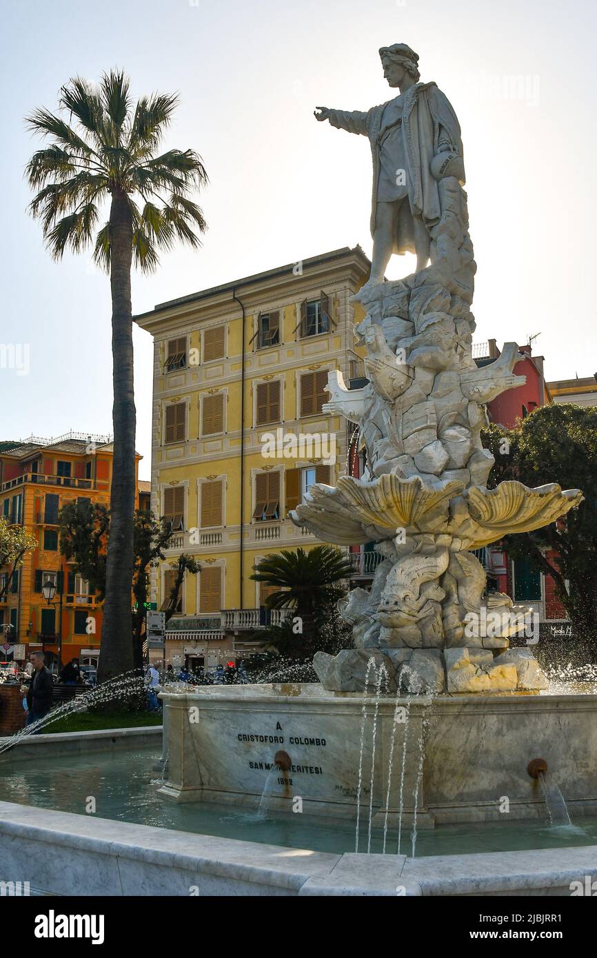 Monument of the Italian explorer and navigator Christopher Columbus (1451-1506) by the sculptor Odoardo Tabacchi, Santa Margherita Ligure, Genoa Stock Photo