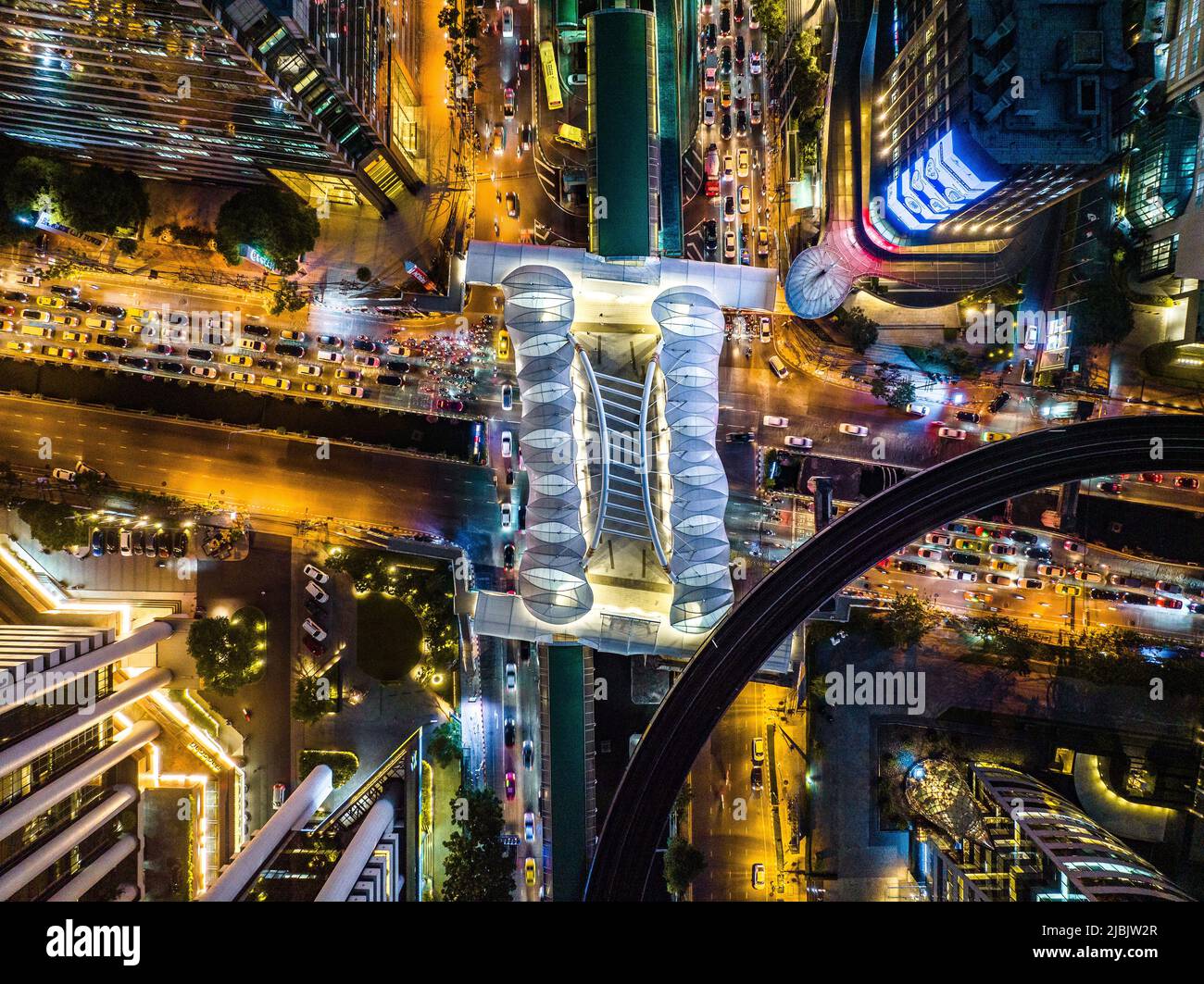 Aerial view of Skywalk Chong Nonsi Bridge in Sathorn, business district, Bangkok, Thailand Stock Photo