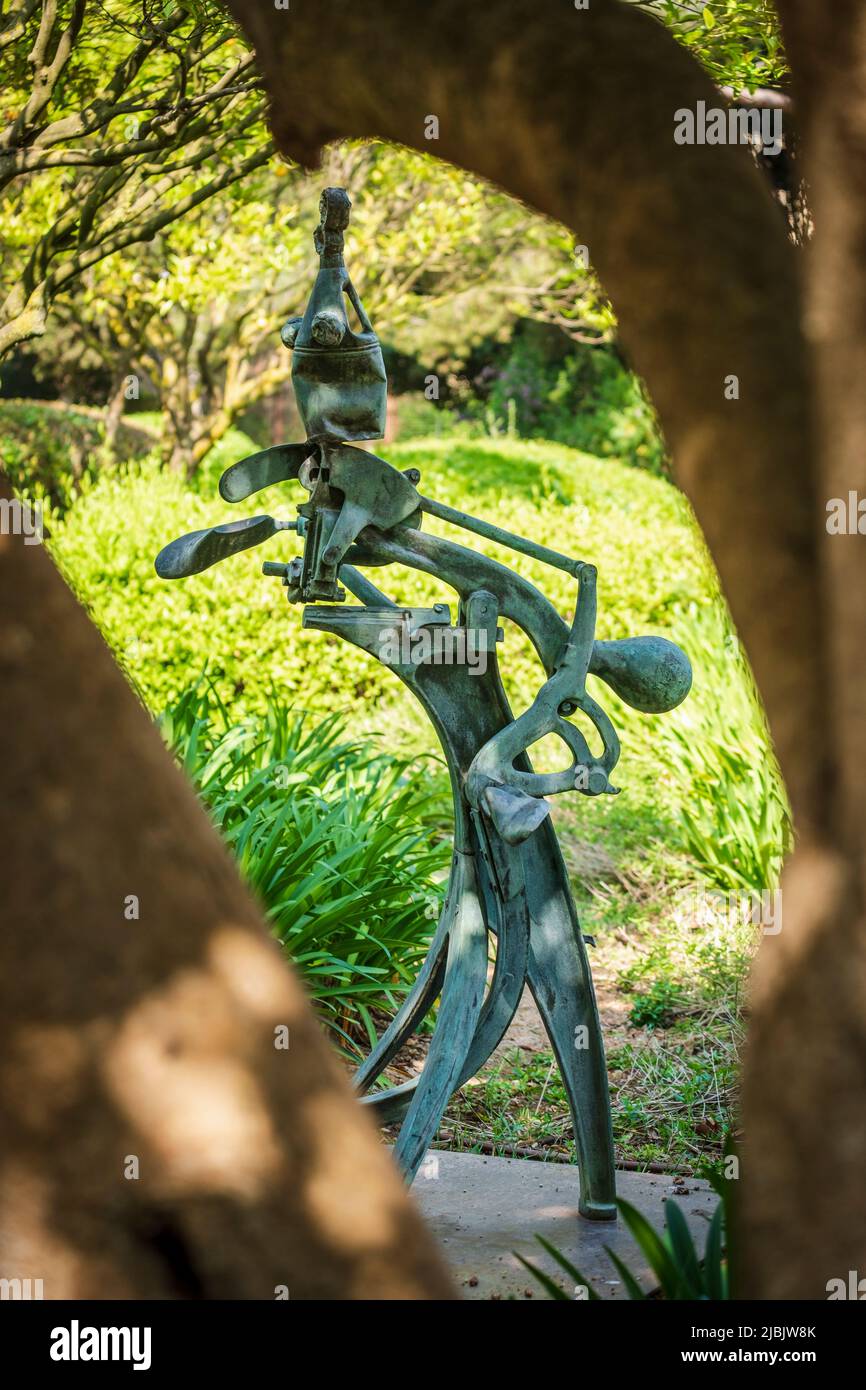 Joan Miró (Spanish, 1893–1983), Femme et oiseaux ,1972,  lost wax cast bronze, Marivent garden, Palma, Majorca Stock Photo