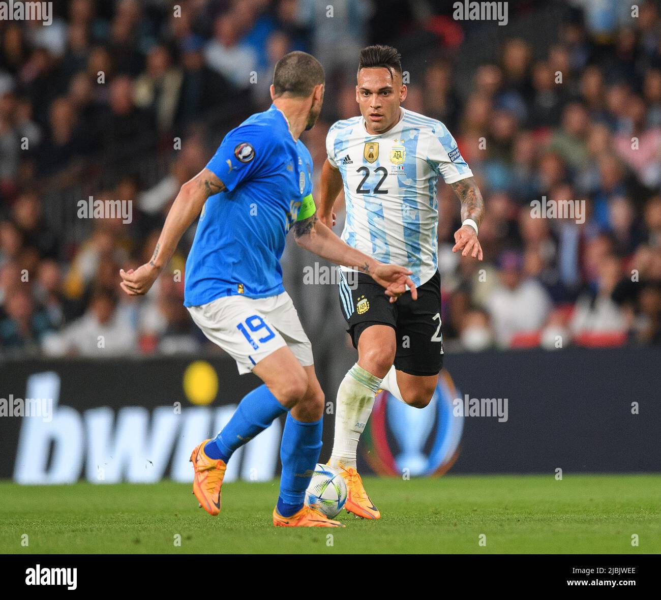 01 Jun 2022 - Italy v Argentina - Finalissima 2022 - Wembley Stadium  Argentina's Lautaro Martinez during the match against Italy at Wembley Stadium. Stock Photo