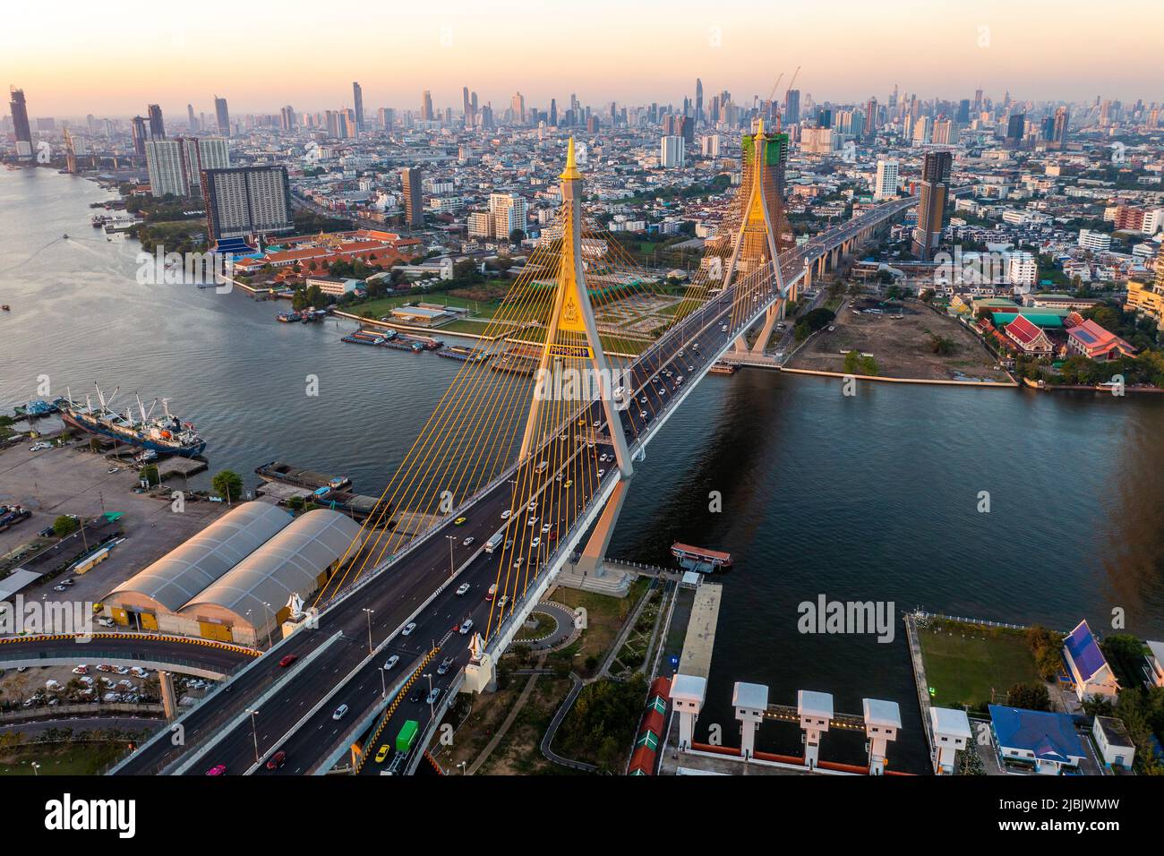 Aerial view of Bhumibol Bridge in Samut Prakan, Bangkok, Thailand Stock  Photo - Alamy