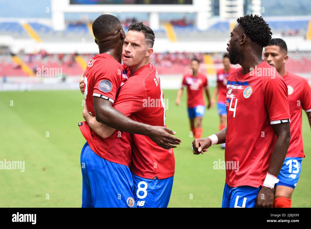 SAN JOSE, Costa Rica: Costa rican striker Joel Campbell celebrates after scoring the first goal during to the 2-0 Costa Rica victory over Martinique o Stock Photo